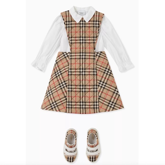 Burberry Girls 2T Quilted Archive Beige Vintage Check Diamond  Pattern Dress 2T - Picture 2 of 7
